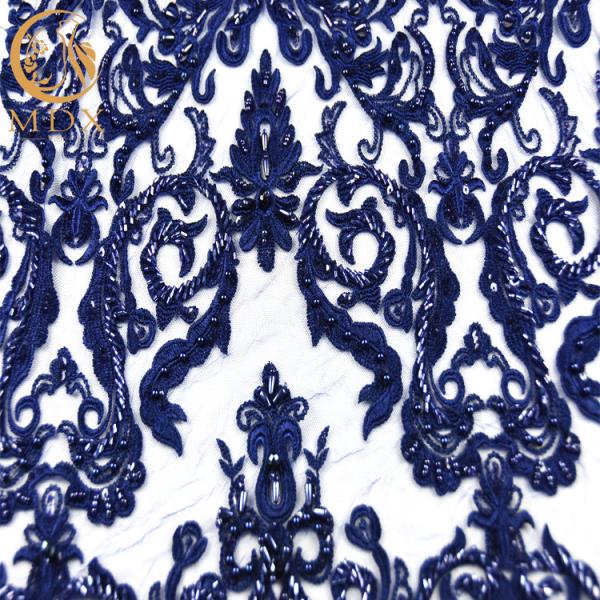 Cheap Fashion Tulle Beaded Embroidered Lace Fabric Polyester Handmade for sale