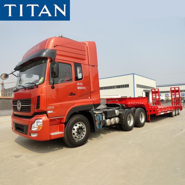 Cheap TITAN 3 axles Low loader lowbed trailer with manual rear ramps for sale