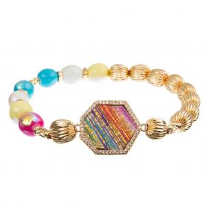 China KC Jewelry 15g Handmade Leather Bracelet , 8mm Rainbow Bead Bracelet on sale