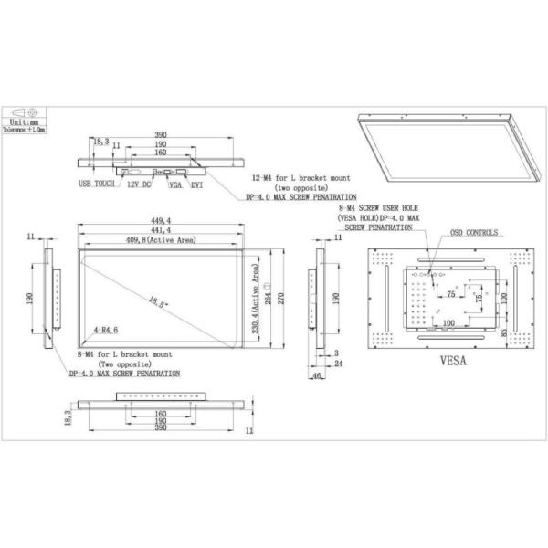 Embeded installation 18.5 Inch PCAP Touch Screen Monitors FHD LCD monitors