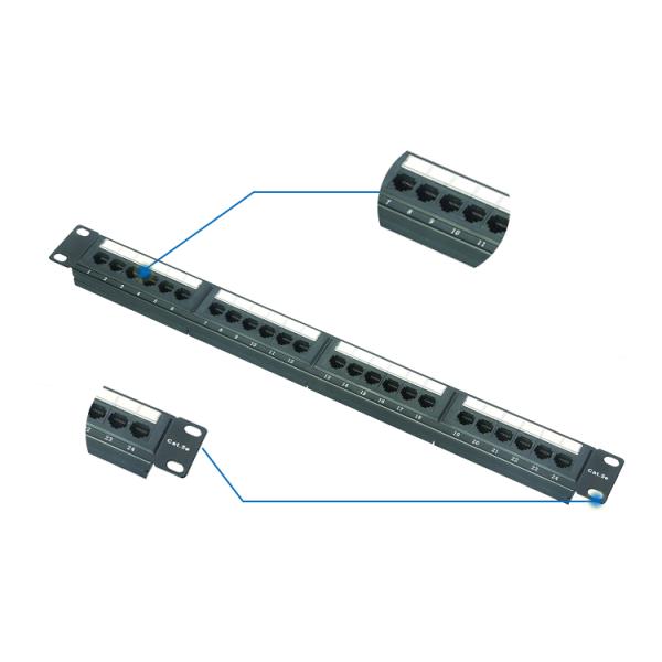 1U UTP Network Switch Patch Panel , Black Wall Mounted Patch Panel Cat5e