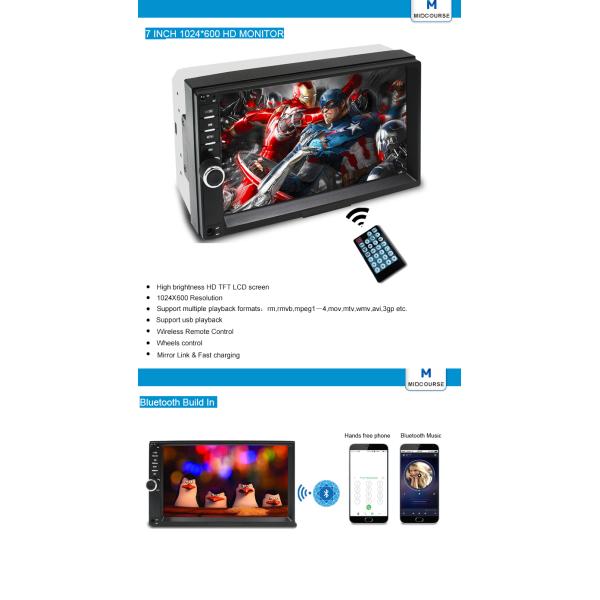 Universal wholesalecar mp5 player 2 din stereo car with fm modulato/blutooth