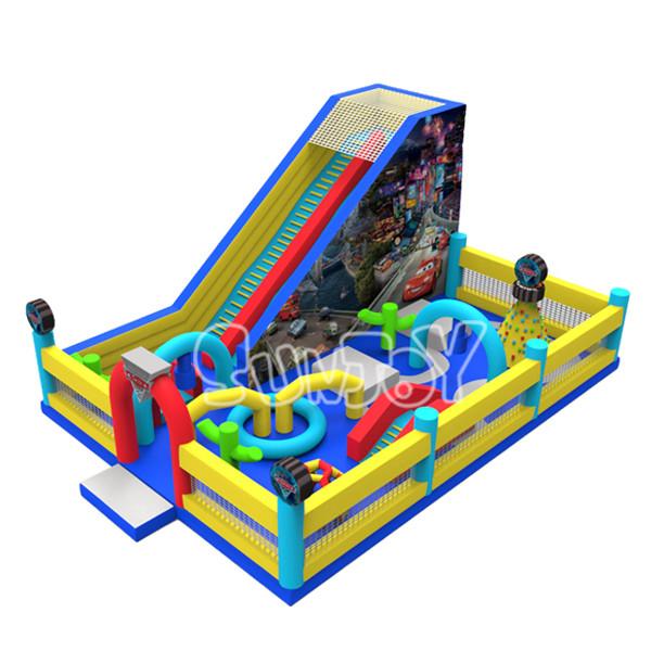 Cheap Cars Race Bouncer Slide 0.55mm Inflatable Amusement Park for sale