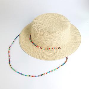Best New Fashion Rice Bead Necklace Flat Top Foldable Straw Hat For Women wholesale