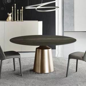 Best Luxurious Round Marble Metal Dining Table Ceramic Top Brushed Stainless Steel wholesale