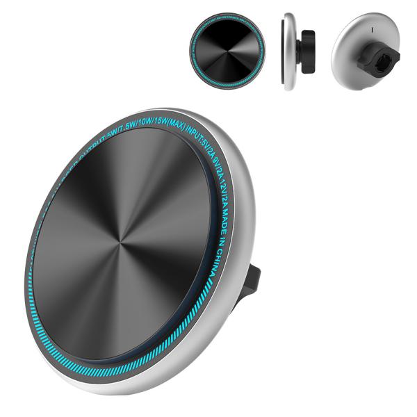 Cheap Metal Ambient Light Strong Magnetic Stable Wireless Charging Car Phone Holder Fast Charging One-Handed Operation for sale