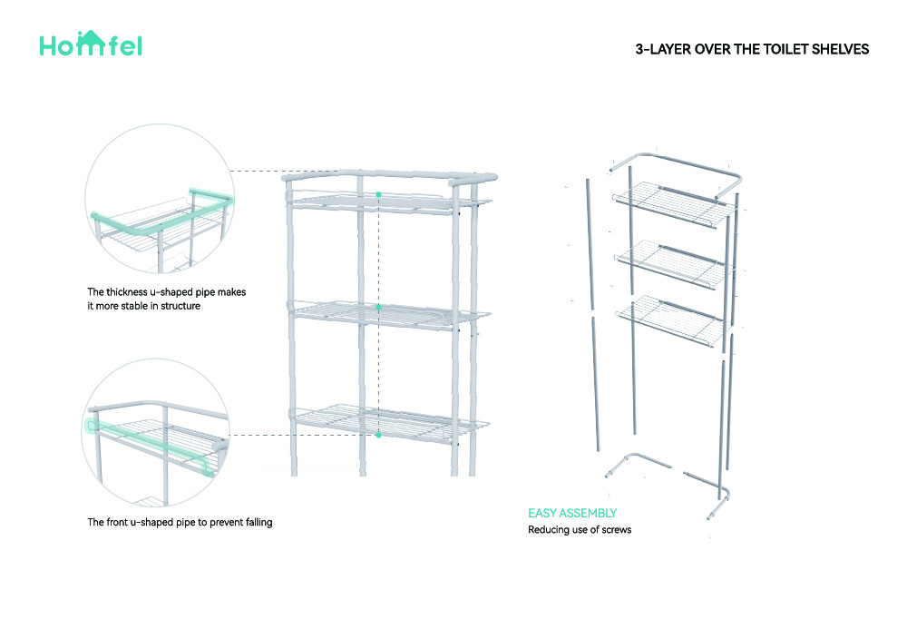 Floor Space Optimization Over Toilet Storage Rack With Rust-Resistant Features