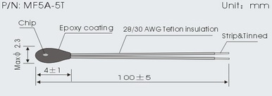 Telfon Insulated Epoxy Coated Thermistors MF5A-5 Series 0