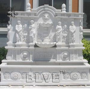 Best BLVE Large Natural Stone Wall Water Fountain White Marble Figure Relief Fountains Hand Carved Modern Home Decoration Cus wholesale