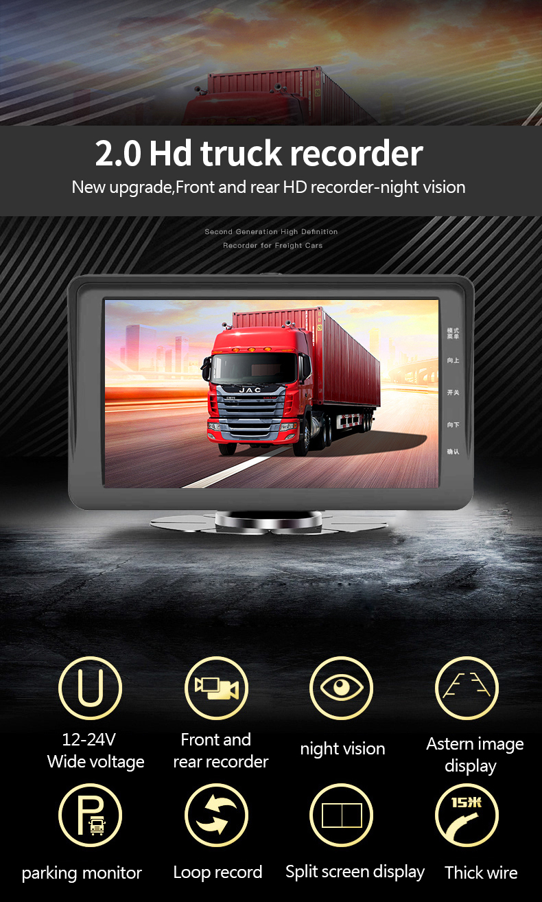 Dual HD1080P 7 Inch 6G Lens Car Dashboard Camera Gravity Sensor