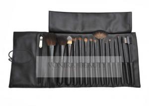 Best 15Pcs Luxury Animal Natural Hair Makeup Brushes Set Black Brush Roll With Holder wholesale