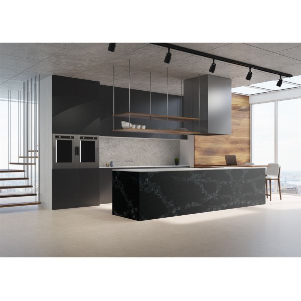 Bathroom Vanity Top Black Quartz Stone Resistant To Scratch Leather Finished