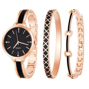 Rosegold 18cm Watch Gift Set Ladies Diamond Women'S Watch And Bracelet Gift Set 3ATM