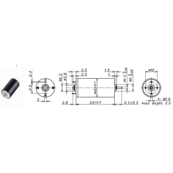 6600 rpm Coreless Brushed Motor , 870mA 12v Brushed DC Motor