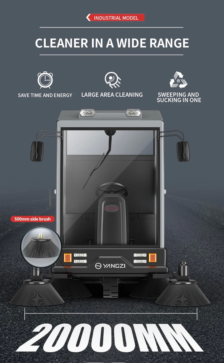 YZ-S12 All Closed Industrial Ride-on Floor Sweeper Machine Park Road Street Sweeper Car