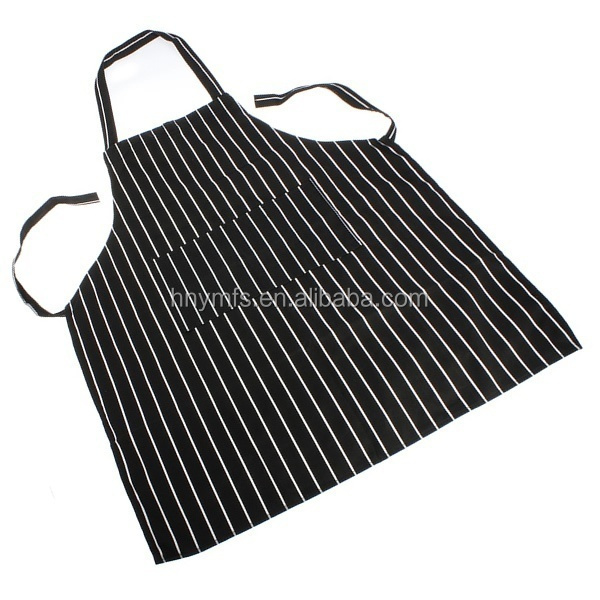 Print Logo Cotton Polyester women men Stripe bib Apron With Pockets, Durable bib Apron for Meat Food Processing