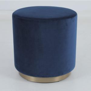Best COM Fabric Upholstered Round Stool Antique Brass Recessed Base wholesale