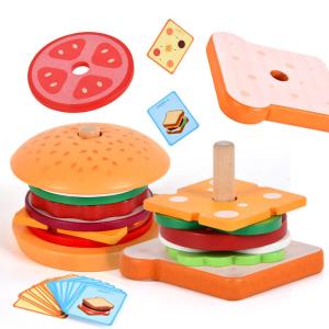 CPC CE Simulation Wooden Hamburger Sandwich Set Unisex Toy for Ages 0 to 24 Months