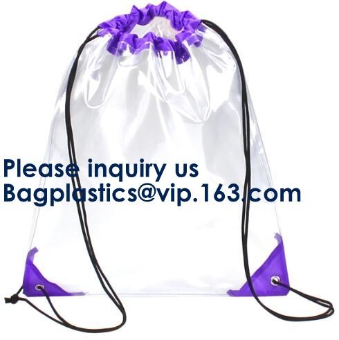 OEM Design Promotion PVC Drawstring GYM Bag,Clear PVC Drawstring Bag With Gold String Promotional Reflective Plastic PVC