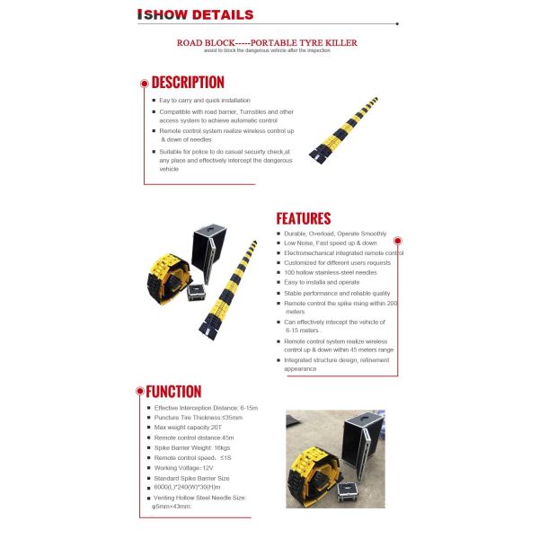 Portable 1time/sec 5200mAh 3m Length Road Spike Barrier