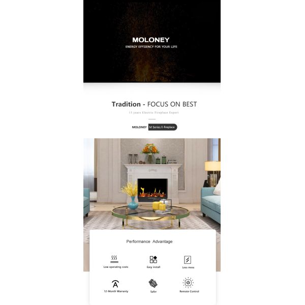 1280mm Wall Insert Firebox 220V / 110V Realistic Fire Black Steel Frame