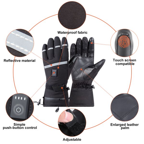 7.4V Lithium USB Electric Battery Rechargeable Heated Ski Gloves Man With 3 Level Temperature Control