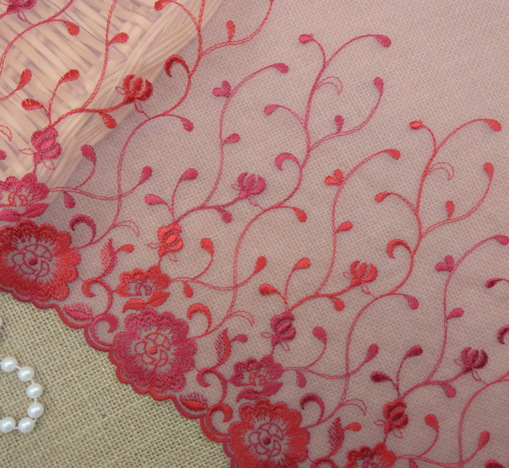 New Fashion Embroidery Lace Trimming with Pink Color/Red Color