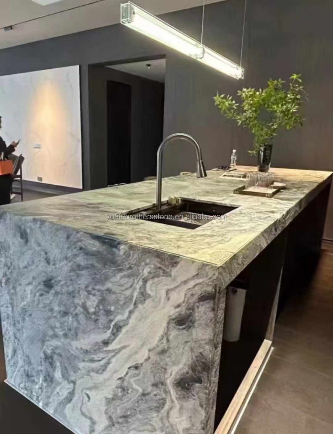 Modern Ink Painting Marble Big Slab Honed Grey Wall Panel and Kitchen Countertop Tile