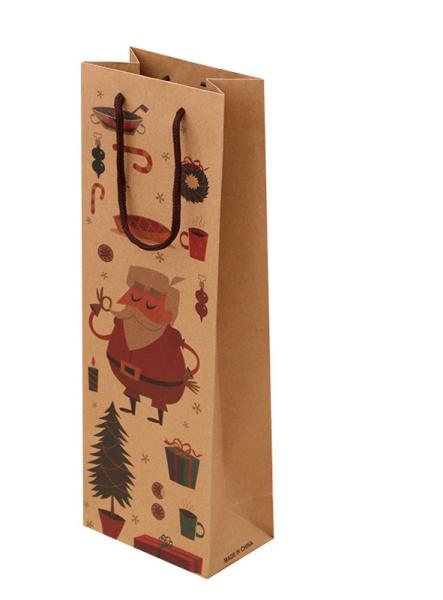 Cheap Custom Printed Brown Kraft Paper Wine Gift Bags With Cotton Handles Bulk for sale