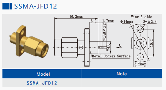 SSMA / Mini SMA Male Plug RF Coaxial Connector with 2 Hole Flange Mount Up to 18GHz