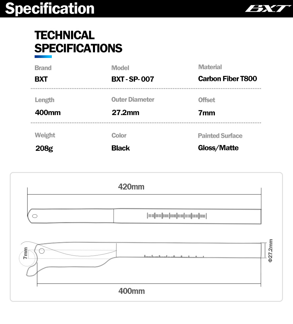 Aero Designed Carbon Fiber T1000 3K Weave Mountain Road Bike Seat Post Tube