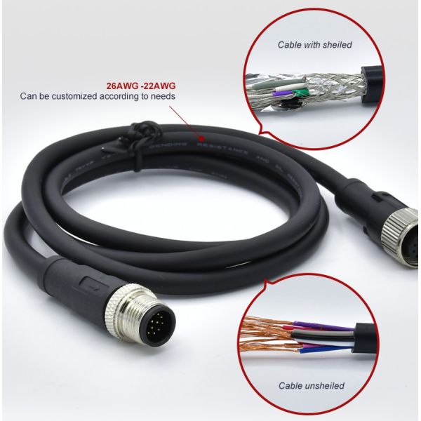 M12 Plugs 3 - 17 Pins Cores Male Female Outside M12 Pur Sensor Cable Connectors