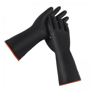 China Chemical Resistance Industrial Rubber Gloves Heavy Duty Flocked Lining on sale