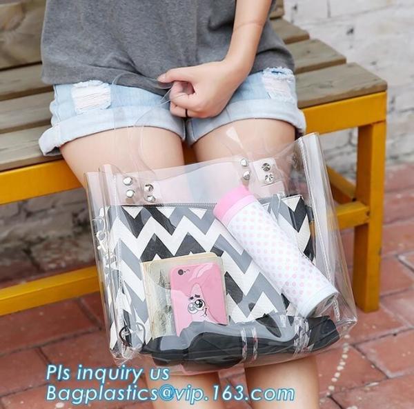Cheap PVC Clear Glitter Chain Shoulder Bag, PVC Shoulder Plastic Beach Bag, clear pvc gift handbags, shoulder beach pvc bags for sale