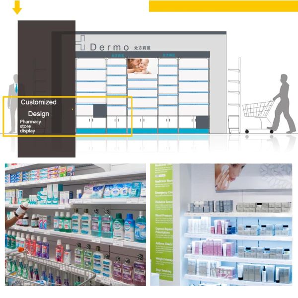 Blue Pharmacy Display Shelves Pharmacy Storage Racks With Double / Single Side