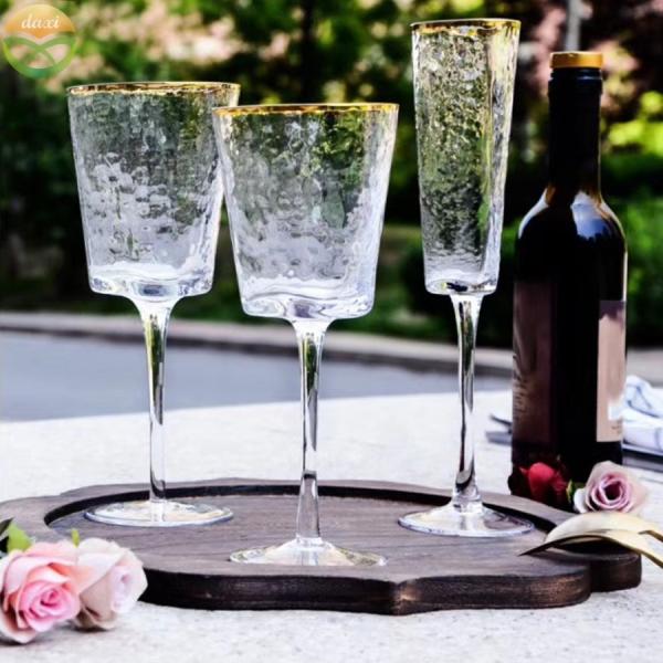 Cheap Hammer Texture Crystal Wine Glass In Triangle Shape for sale