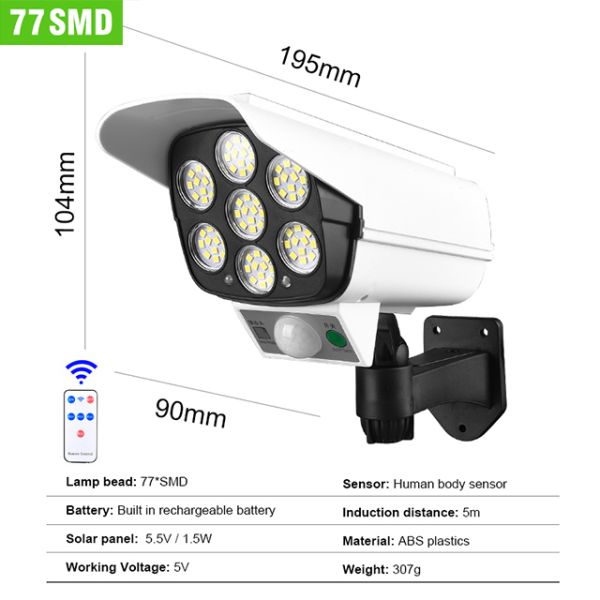 77 LED Solar Light Motion Sensor Security Dummy Camera Wireless Outdoor Flood Light IP65 Waterproof Lamp 3 Mode For Home Garden