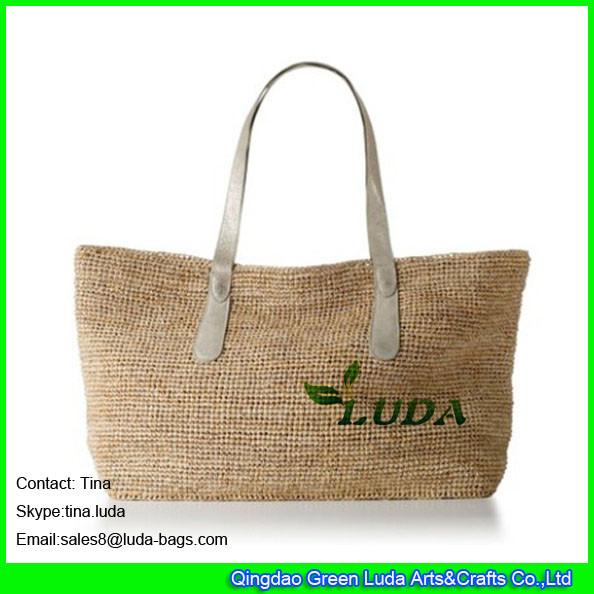 Cheap LUDA silver leather handbags women crochet beach straw raffia bags for sale