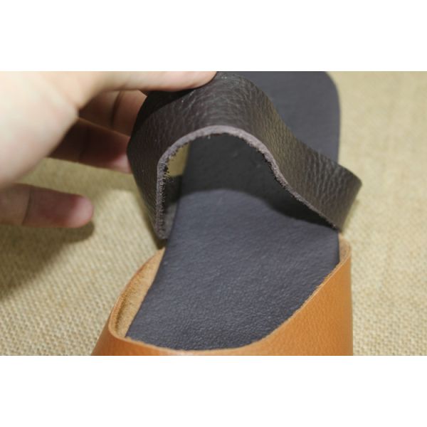 Cow Grain Leather Closed Toe Slippers Slip On Sandals Genuine Leather Shoes