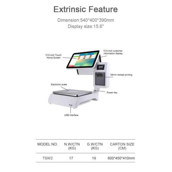 30KG Android POS Billing Machine System Dual Screen For Restaurant Order Taking