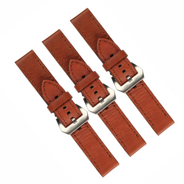 SHX Narrow 18mm Genuine Leather Watch Band Dark Brown With Double Colors