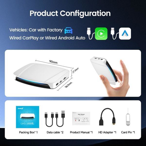 Android 13.0 Wireless Adapter CarPlay Multimedia Video Box CPC200-TBox UHD SDM660 8G 128Gb