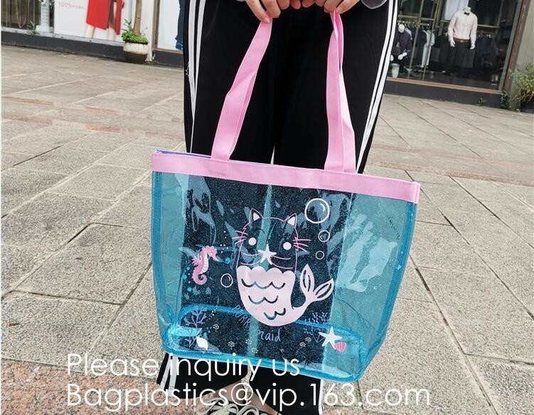 Promotion Transparent Clear Shopping Pvc Bag With Custom Print Nylon & PVC Material Combined Custom Tote Bag Shopping Ba