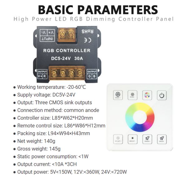 Single Color LED Dimming Controller , 30A High Power RGB Control Panel