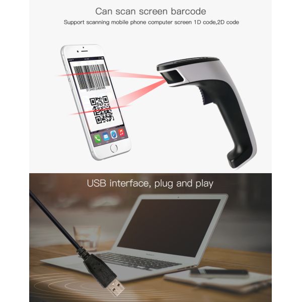 CMOS Scan Type USB Automatic Barcode Scanner 1D 2D For POS Mobile Payment
