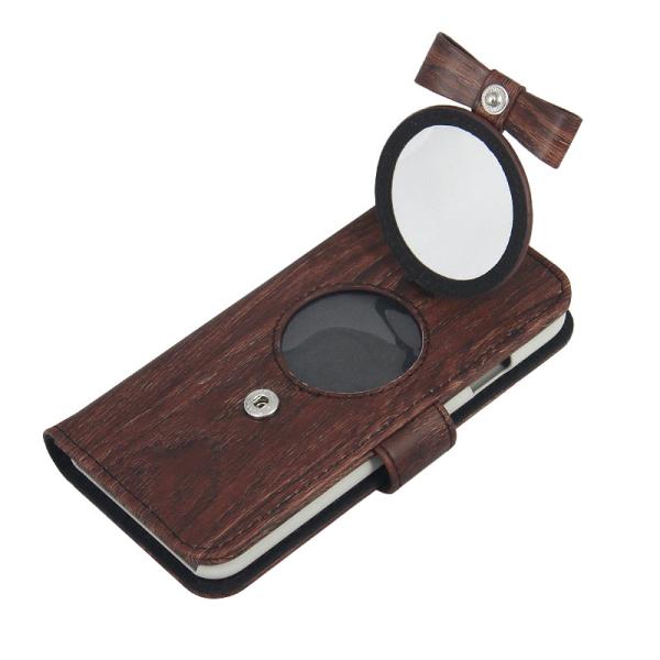 Cheap Manufacturer Special Bow Wood cover for Apple Iphone 7 leather case with Makeup mirror for sale