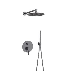 Best OEM Rain Shower With Handle Brass Annular Knurl Gun Metal wholesale