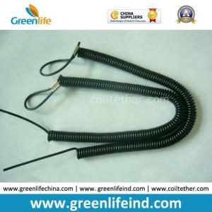 Best Custom Attachments Solid Black PU Covered Extendable Plastic Spiral Safety Lanyard wholesale