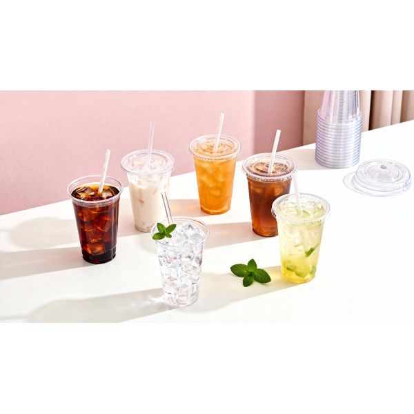 Disposable Design Custom Logo Printed Cold Coffee Cup Takeaway PET Plastic Cups Plastic Cups with Flat Lids