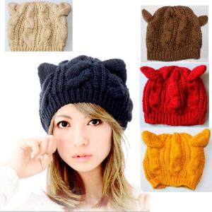 Best Women's Cat Ear Beanie Knitted Cap Winter Knitted Beanie wholesale